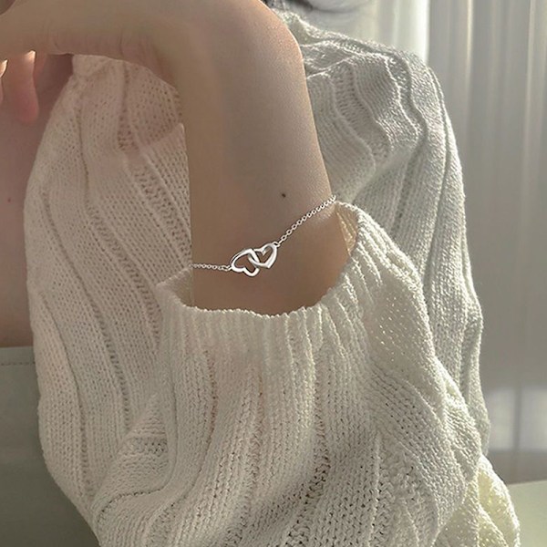 Minimalistisk Dobbel Interlåst Hjerte Armbånd Fint Smykke