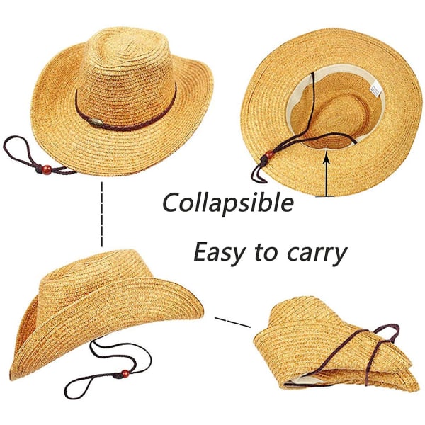 Cowboy Hat, Summer Beach Panama Aurinkohatut Miesten ja Naisten Leveälieriset Cowgirl