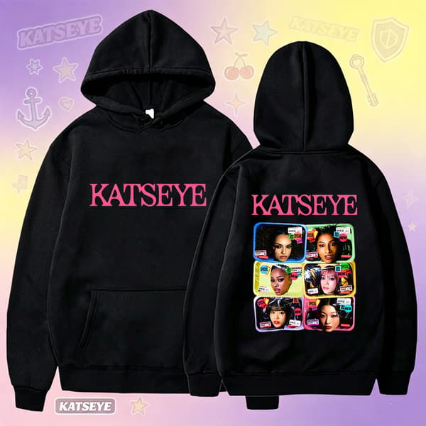 KATSEYE Plaid Portrait Hættetrøje, Oversized Langærmet Grafisk Pullover til Kvinder og Mænd XL 3