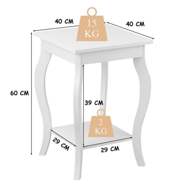 COSTWAY Sett med 2 sidebord, 2-etasjes salongbord med sklisikre føtter for soverom, stue, 40 x 40 x 60 cm, hvit