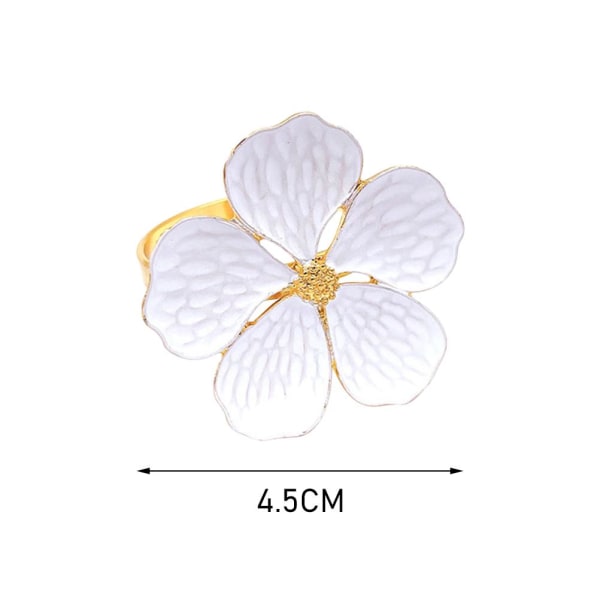 6 kukka-lautasliinasormusta , set lautasliinasormusteline, valkoinen