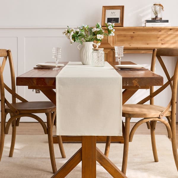 Bordløber i hørpolyester 220x30 cm - Vaskbart beige borddækken til julemiddagsselskab Beige 30 cm x 220 cm