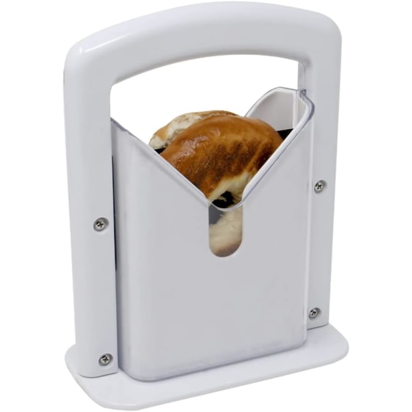 Rustfrit stål White Perfect Bagel Slicer med Safe Grip og Safety Shield