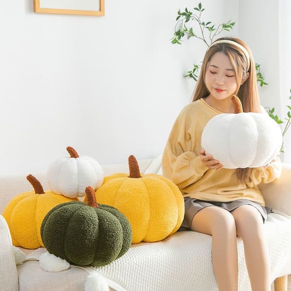 Græskar Plys Pude, Blød Fyldt Pude til Sofa Soveværelse Indretning, 20/30/40cm White 40CM
