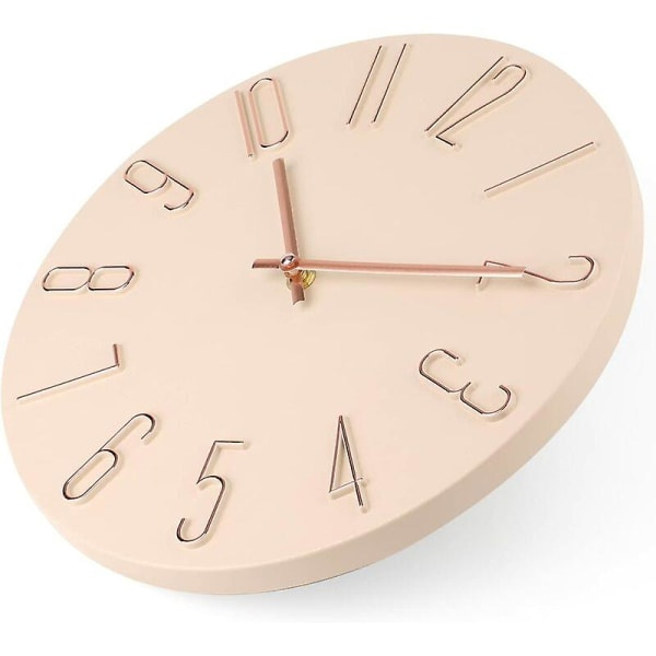 Klocka Modern väggklocka 30 cm Tyst, icke-tickande batteridriven väggklocka i trä - beige