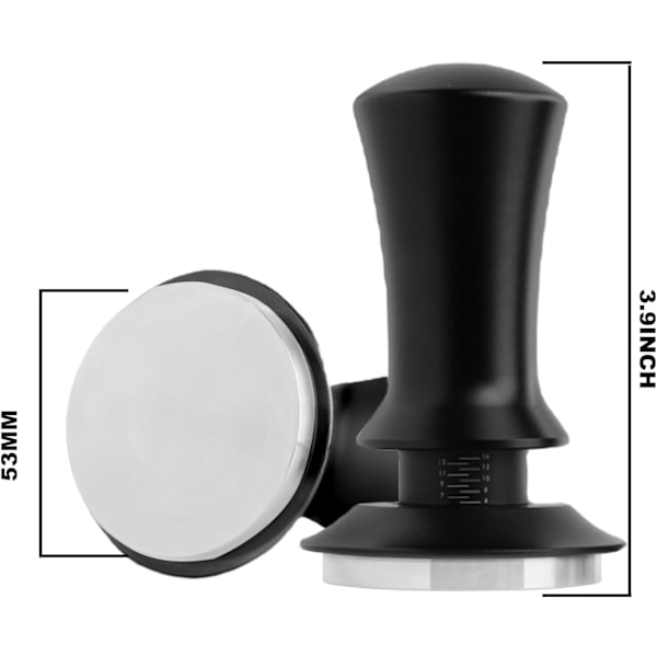 53mm Espresso Tamper, Flat Rustfritt Stål Base Kaffe Tamper med Kalibrert Fjærbelastning (Svart)