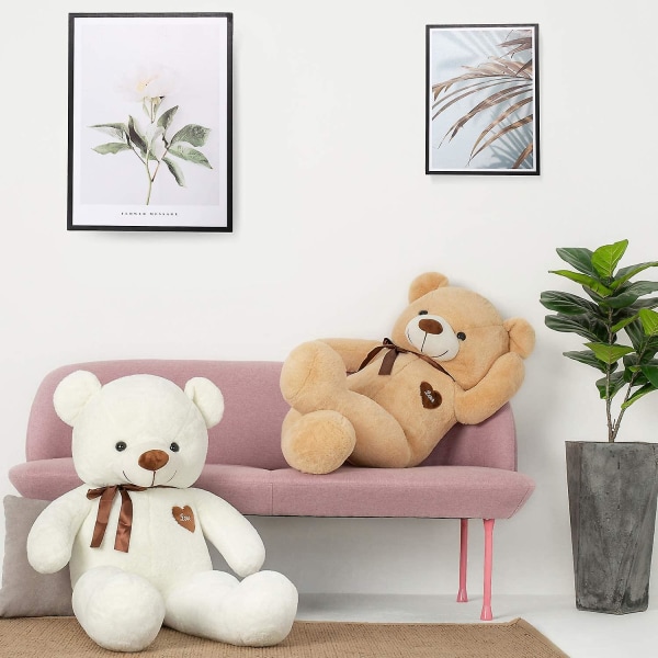 Sød bamse i plysch, stor bjørnedukke lys brun light brown 100 cm