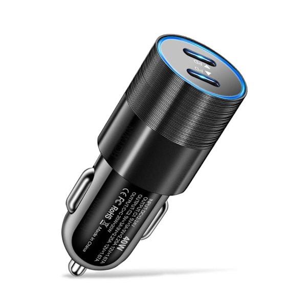 40W USB-C Snabb Bil Laddare 2 Portar Adapter Dubbel Typ C SVART black