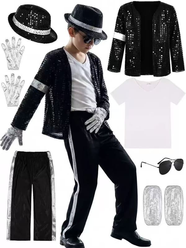 MJ Michael Jackson cosplay-antrekk for barn og voksne - Steppdans-kostyme 150cm