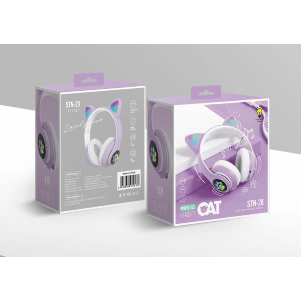 Spelheadset Mode Bluetooth Kattungeöron LED Ljus Upp Laddningsbart Headset (Lila)