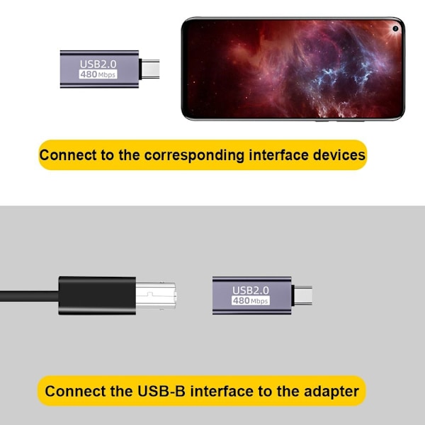 USB-B til Type-C Konverter MIDI Adapter USB-B TIL MICRO USB-B to Micro USB USB-B to Micro USB