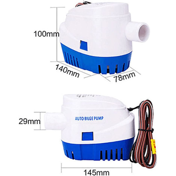 Automatisk nedsenkbar lensepumpe for båt, campingvogn, camping, lite svømmebasseng og fontene 12 V 4165 l/t