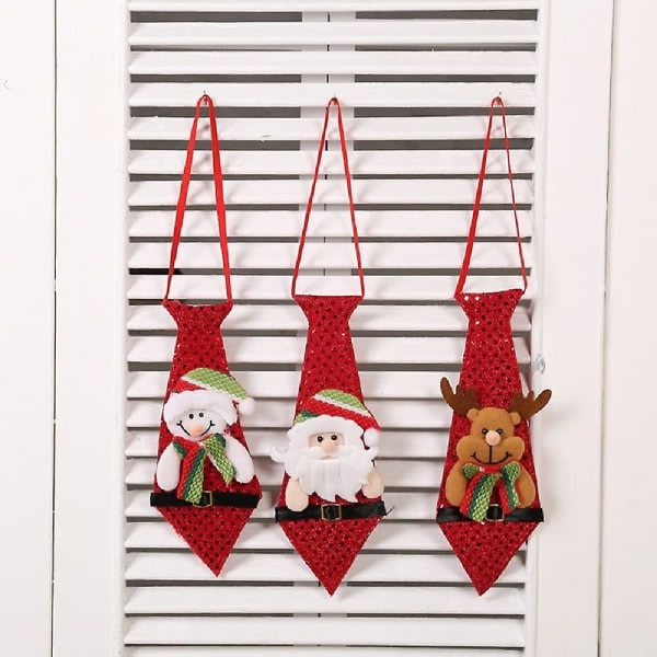 Juleslips, 3 stk morsomme paljetter Santa Snowman Hjortmønster slips med paljetter, juleoppheng