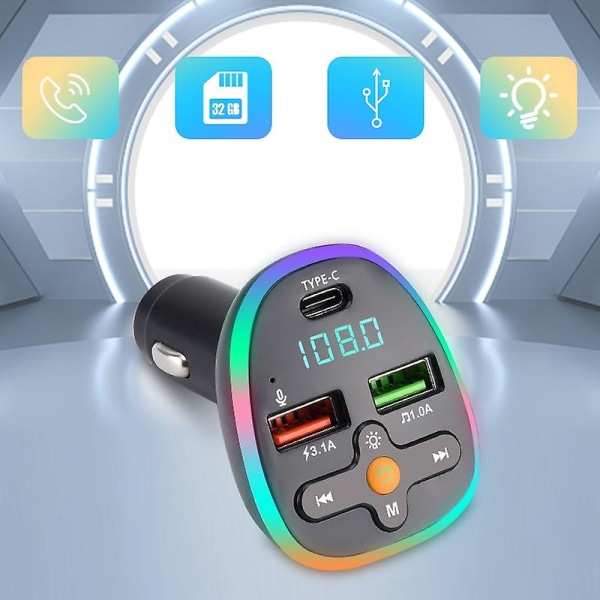 Bil FM-radio Bluetooth Bil MP3-spiller USB Type-c port Høytaler Støtte U Disk Avspilling (FMY)