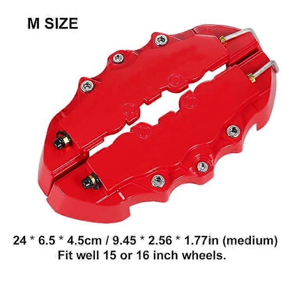 4 stk. ABS Plast Universal 3D Stil Front Bakre Skivebremse Caliper Dekselsett, 8 Farger LGL Gul 2pcs M Yellow