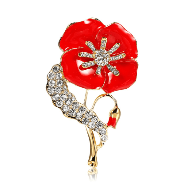 Fashion Jewellery Red Flower Brooch Crystal Brooch