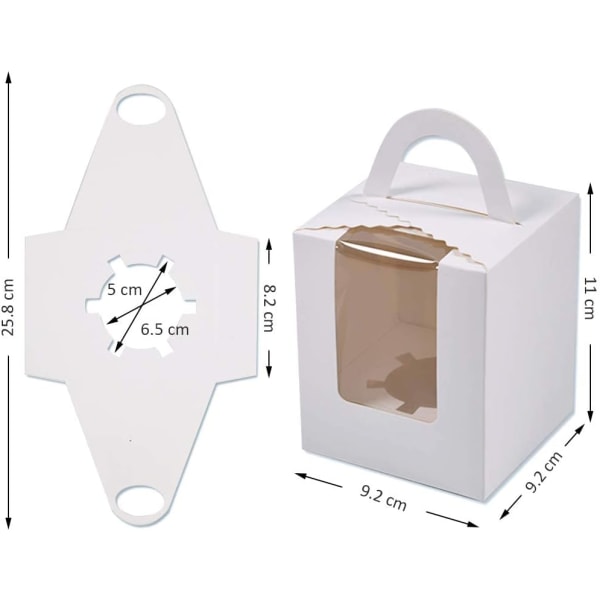 24 stk. Enkelt Cupcakeæsker, Kageæsker med Vindue, Cupcakebærer med Indlæg