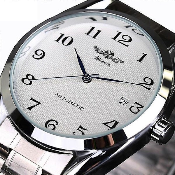 Automatisk mekanisk armbandsur för män i rostfritt stål med daglig kalender - Affärs klocka i trendig design A2