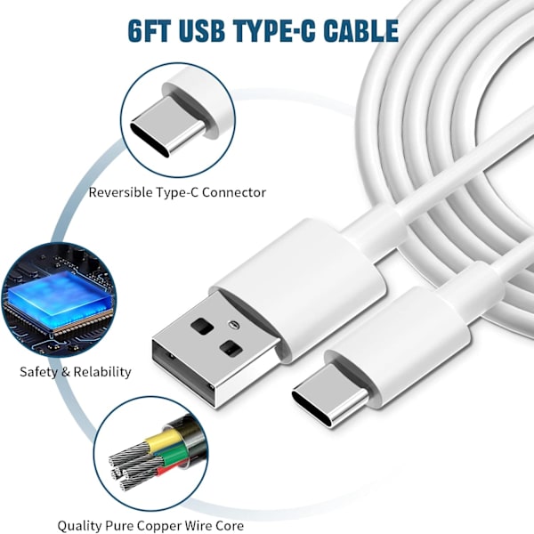 Samsung Ladeadapter Rask Lading Kabel 6ft med USB Vegglader for Samsung