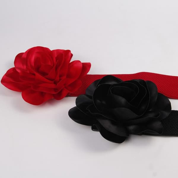 Bredt elastisk belte Store blomster Midjebånd SVART black