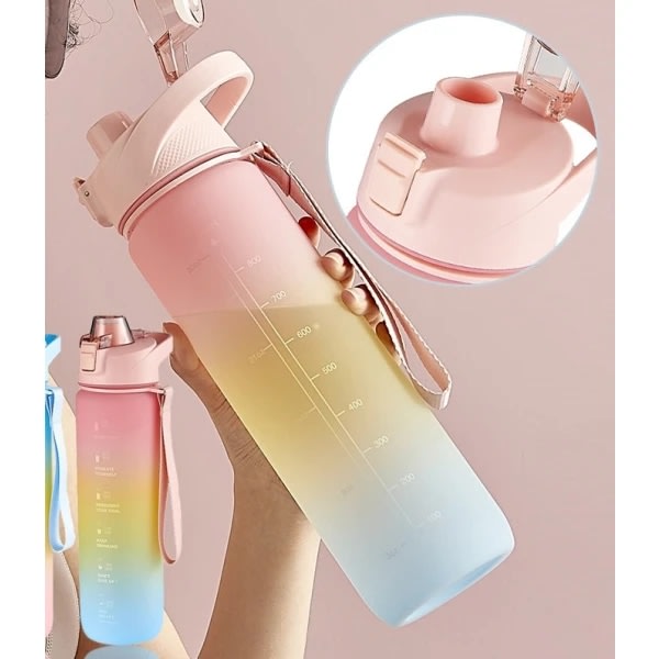 sportsvannflaske 1000 ml vannflaske utendørs frostet regnbuesportsvannkopp