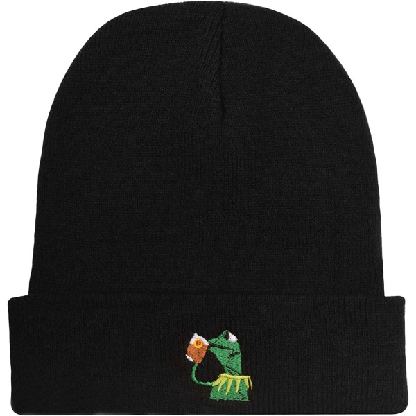 Talvi Kermit Sammakko Sipping Teetä Pipo Lämmin Pehmeä Ylisuuri Paksu Kaapeli Neulottu Hattu Unisex hihansuut kallo Neulotut lippalakit