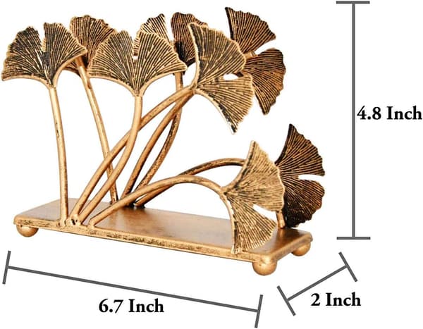 Moderne bord-servietholder med ginkoblade, metalorganizer til papirservietter til køkkenet, stilfuld papirhåndklædedispenser, brevsorterer