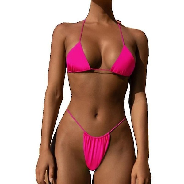 Dame Todelt Badetøy Sexy Badetøy Halter String Triangle Bikini S ROSE RED ROSE RED S