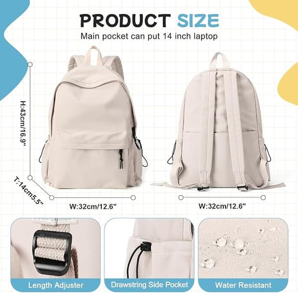 Dame Uformell Reise Ryggsekk 35L Off-White 46x32x14 cm Lett Slitesterk Gave Feriegave