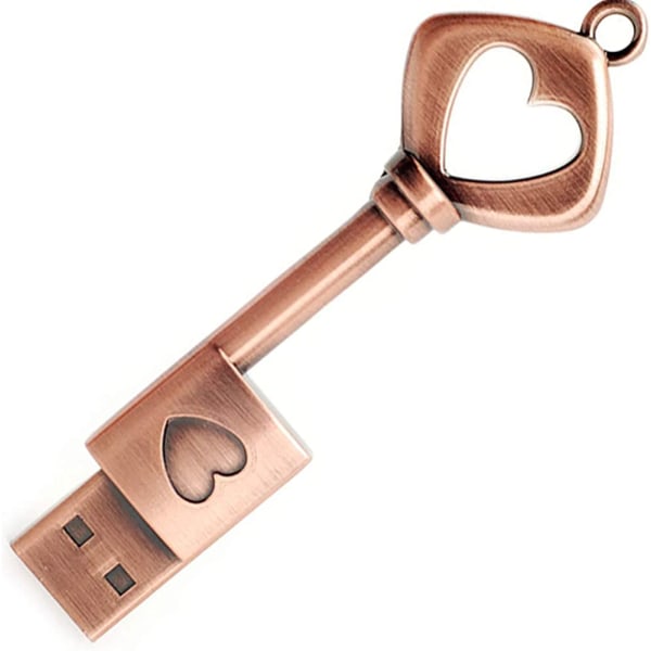 64GB USB Flash Drive, Memory Stick Retro Metal Hjerteformet Nøgleformet Flash Drive