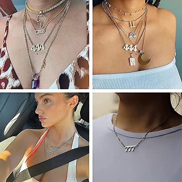 Ängelnummer Halsband Silver/guld Rostfritt stål Numerologi Smycken 222 222 Gold