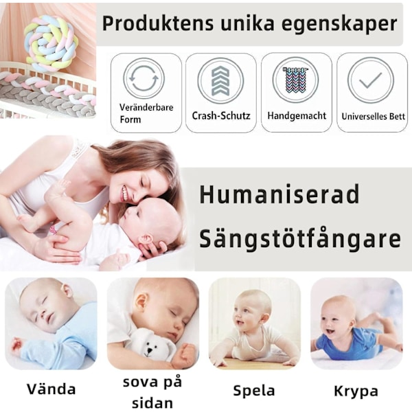 En-delt sprinkelsengspute, bomullsbaby pute, ideell for reiser, fløyels pute for babyer, 2,5m beige 2.5m