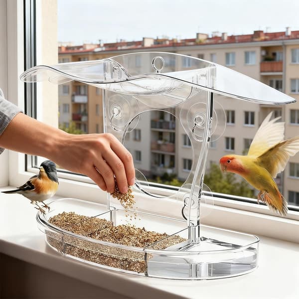 Fuglefoderbræt Klar Akryl Fuglefoderbræt med Sugekopper Transparent Design med Robust Greb Nem Påfyldning Frøbakke Udendørs Observationsstation til