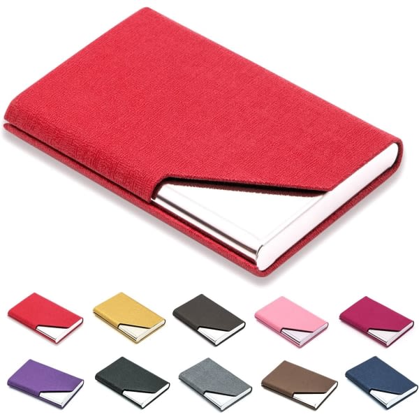 Visittkortholder luksus PU skinn og rustfritt stål Multi , visittkortholder lommebok Kredittkort-ID - etui (rød)