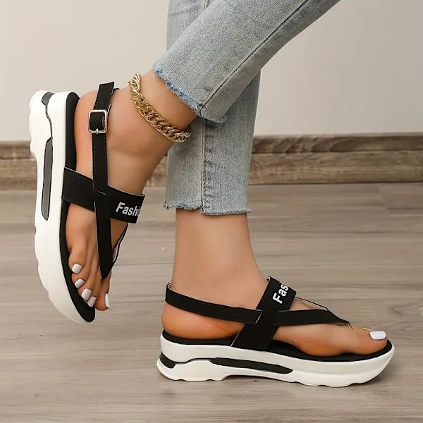 Kvindesandaler med platform, ensfarvet bogstavspænde, slingback-sko, udendørs sommersandaler