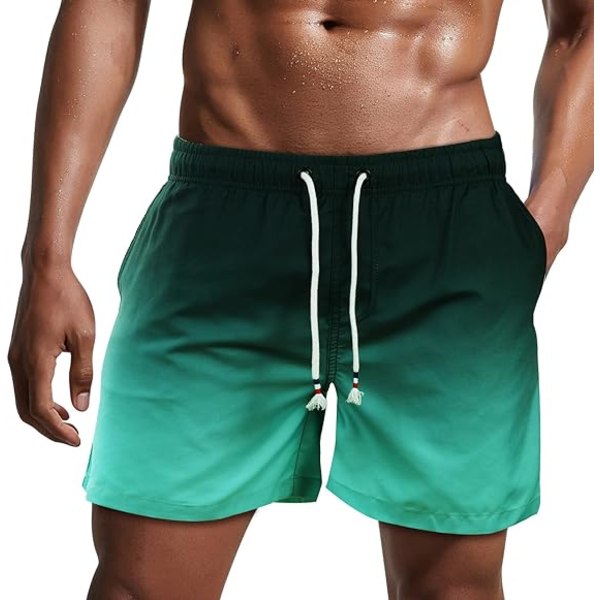Baddräkter för män, simshorts, badbyxor för män, snabbtorkande strandshorts, surfshorts med meshfoder Green