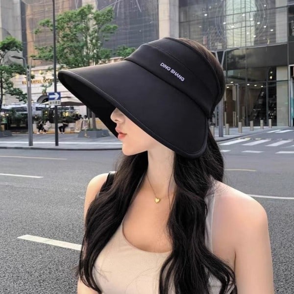Foldbar kasket hat solhat dame sommer solhat med stor skygge lavet af is - black