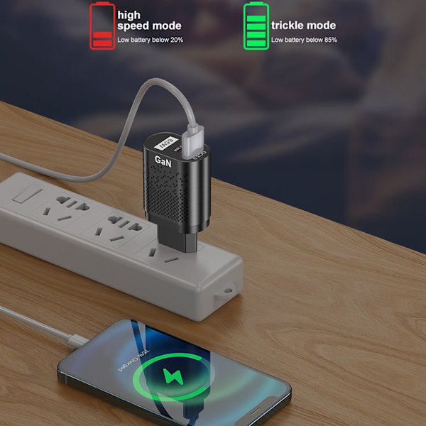65W GaN hurtigladeradapter hvit white
