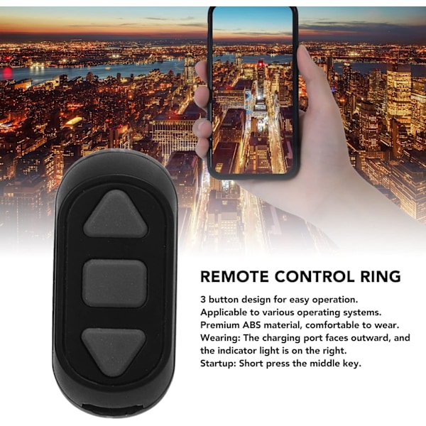 Bluetooth-fjärrkontroll för sidvändning, App-fjärrkontroll för bläddring, Ringklickare, Fjärrkontroll för kamera, Selfie-knapp för mobiltelefon black