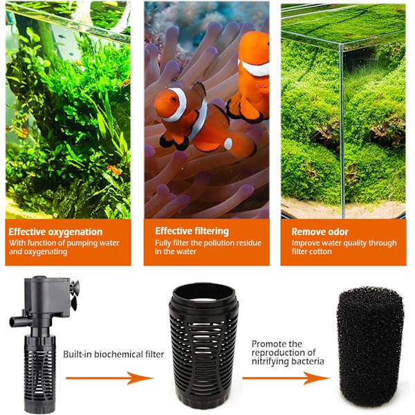Nedsenkbar akvariepumpe med filter 4W 400L/H Filter vannpumpe