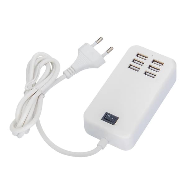 Strømforsynet USB-hub, aluminium 6-ports USB-strøm med ekstern
