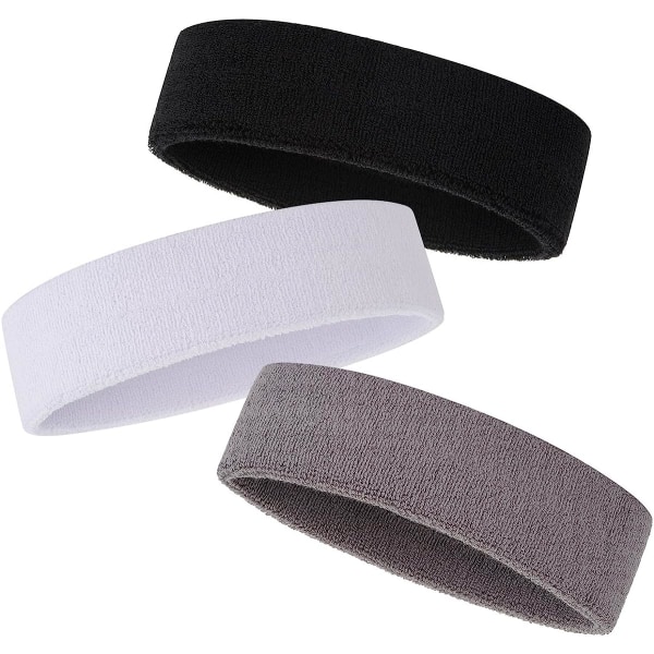 Huvudband för svettband för män och kvinnor - 3-pack sportpannband Fukttransporterande atletisk bomullsfrotté Svettband Svetttransporterande pannband