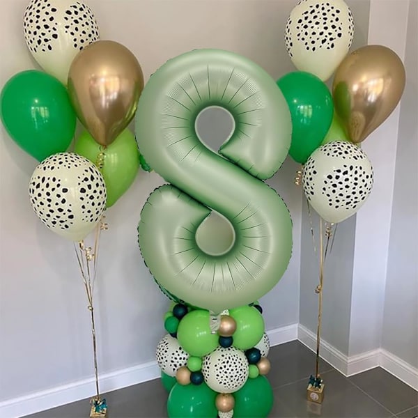 Siffra 8 Ballong, Stora Sifferballonger 100 cm, 8-års Födelsedagsfest Dekorationer Åttonde Års Födelsedagsskylt Dekor, Salviagrön_xx
