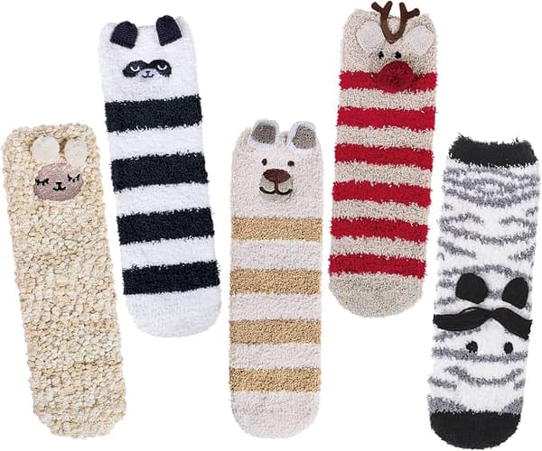 5 par damesokker, fuzzy, hyggelige, bløde, fluffy, søde katte, dyr, vinter