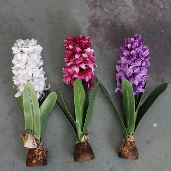 3 stk Hyasint Kunstig Blomst Med Corm Bukett Blader Til Hjem Farmh