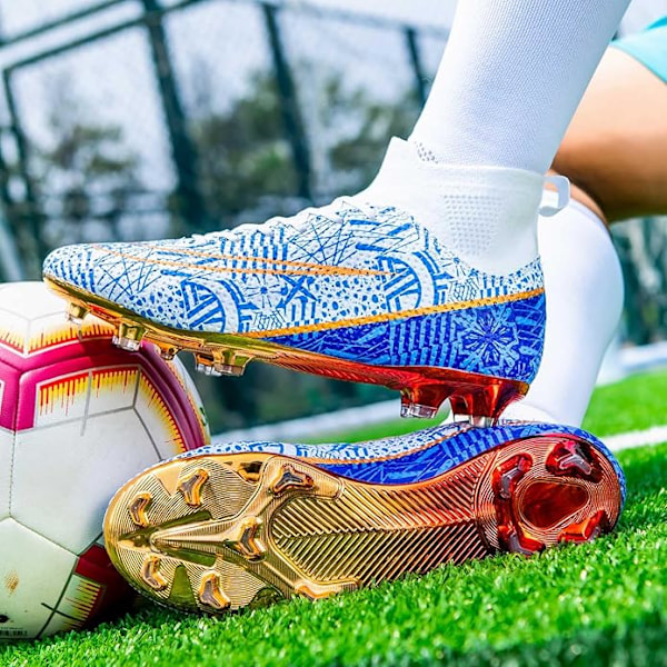 Herr Fotbollsskor, Bekväma Utomhus- och Inomhusskor för Pojkar, Studdade Sneakers med Hög Grepp, Blå blue EU34