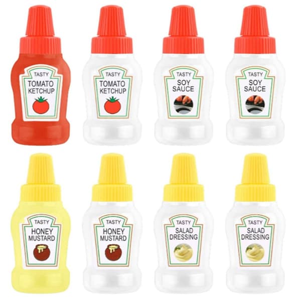 Klämflaskor - 8-pack 25 ml mini såsdispenser med munstycke - Reseflaskor för ketchup och senap black