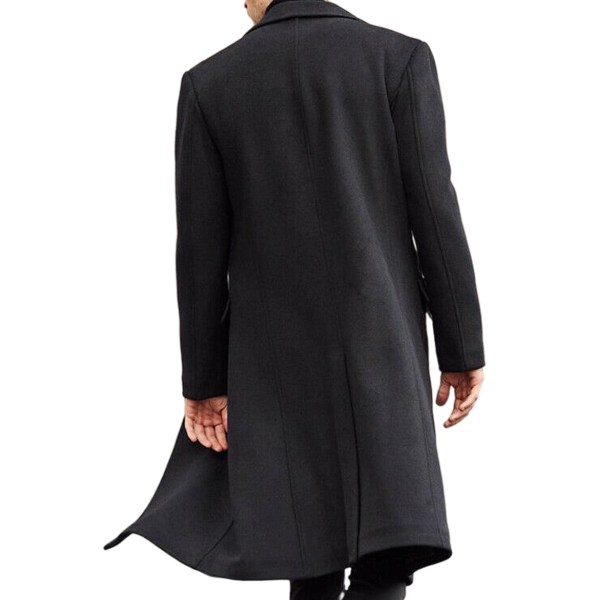 Mænds Casual Slim Fit Ulfrakke Lang Jakke Hakkeskæring Trenchcoat Black L