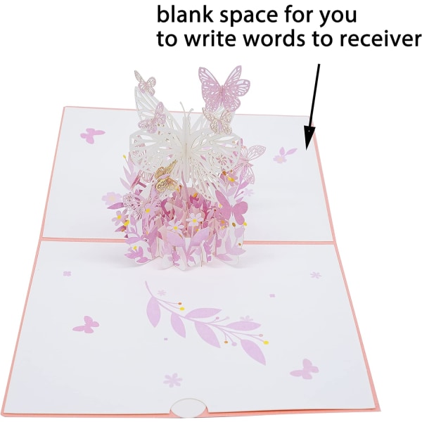 Butterfly Pop Up-kort, håndlaget rosa sommerfugl 3D-hilsenskort, bursdag, morsdag, enhver anledning
