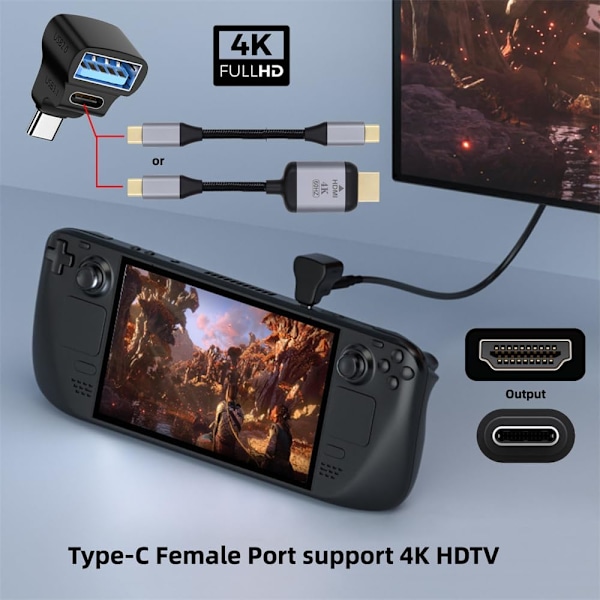 10 Gbps USB 3.0 tyypin C uros naar kaksi tyypin A naaras OTG & tyypin C naaras virta- ja dataliitäntäsovitin kulmassa yhteensopiva Steam Deck -kannettavan kanssa